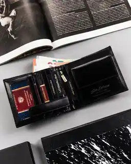 Peterson skórzany portfel męski duży czarny poziomy na karty 83144