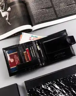 Peterson skórzany portfel męski duży czarny poziomy z zapięciem 83143
