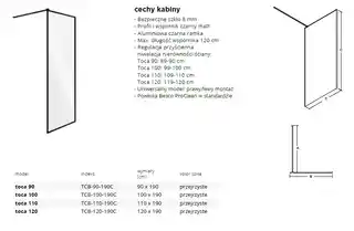 Besco Toca kabina walk-in 90x190 cm szkło przejrzyste, bezpieczne, bezramowa, chromowane elementy, model TCB 90 190C