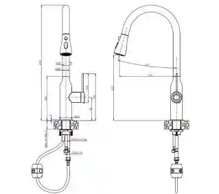 Quadron Jessica Q Line Bateria kuchenna wysoka z wyciąganą wylewką czarny mat 3573591BLMQS