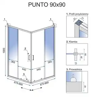 Rea -K0867 Punto Kabina bez brodzika 90x90x190 szkło transparent