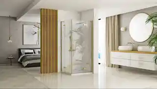 Rea K6605 Hugo Gold Brush kabina prysznicowa 100x100x200 drzwi 100, szkło hartowane, chromowana rama