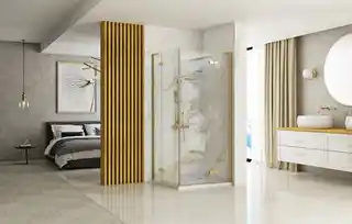 Rea K6609 Hugo Gold Brush kabina prysznicowa 90x90x200 drzwi 90, szkło hartowane, aluminiowe profile, bezpieczne zawiasy