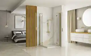 Rea K6609 Hugo Gold Brush kabina prysznicowa 90x90x200 drzwi 90, szkło hartowane, aluminiowe profile, bezpieczne zawiasy