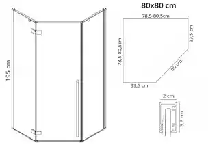 Rea -K6900 Diamond Black Kabina bez brodzika 800 x 800 x 1950, szkło: transparent