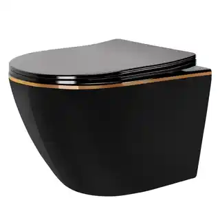 Rea misa WC podwieszana Carlo Mini rimless czarna, krawędź złoty, model C8800