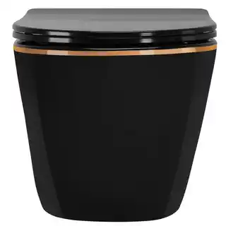 Rea misa WC podwieszana Carlo Mini rimless czarna, krawędź złoty, model C8800