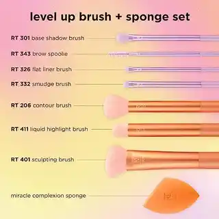 Real Techniques Pędzle i gąbka do makijażu level up brush sponge set 8 el