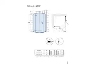 Roca Metropolis Rondo kabina półokrągła profile CZARNY MAT 90x90cm szkło przejrzyste AMP1009016M