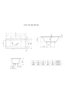 Roca Savai Slim Wanna prostokątna 170x80 cm biała