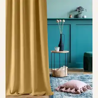 Room99 zasłona Aura musztardowa 140x280 srebrne przelotki