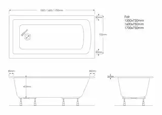 Schedpol Schedline Fair wanna prostokątna 170x75 cm akrylowa biały ze stelażem 3WSP F1P