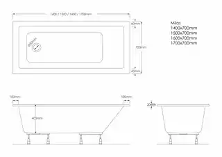 Schedpol Schedline Milos wanna prostokątna 170x70 cm akrylowa biały stelaż 3WSP M1P 17070