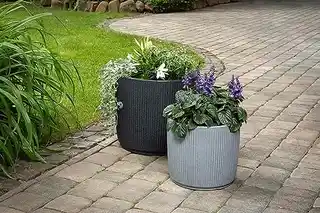 Scheurich Linetto 30 doniczka na rośliny okrągła Stony Black czarna w prążki