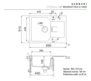Schock Manhattan D-100S Granitowy Croma Zlewozmywak prostokątny