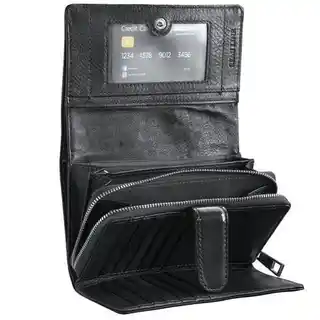 Semi Line duży portfel damski P8229-0 czarny skóra naturalna, elegancki, na dokumenty i karty