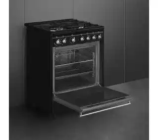 Smeg Classica CX61GMBL kuchnia gazowo elektryczna termoobieg 60 cm, sterowanie mechaniczne, stal nierdzewna