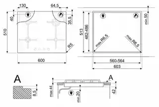 Smeg PV864PO Płyta gazowa do zabudowy 60cm, czarna, cztery palniki, automatyczny zapłon