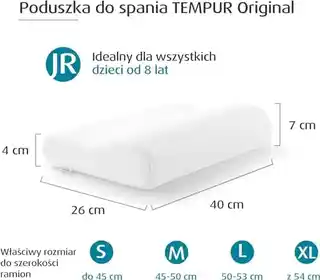 Tempur Poduszka Original Junior DJ White Premium, ergonomiczny kształt, hipoalergiczna, wysokiej gęstości pianka, certyfikat OEKO-TEX