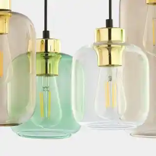 TK Lighting Lampa wisząca Marco Green 3328, owalna, szklana, wielokolorowa, 6-punktowa, przezroczysta, zielona, brązowa