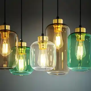 TK Lighting Lampa wisząca Marco Green 3328, owalna, szklana, wielokolorowa, 6-punktowa, przezroczysta, zielona, brązowa