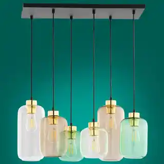 TK Lighting Lampa wisząca Marco Green 3328, owalna, szklana, wielokolorowa, 6-punktowa, przezroczysta, zielona, brązowa