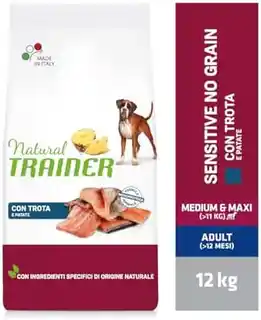Trainer Natural Sensitive Natural Trainer Sensitive No Grain Adult Medium/Maxi Single Protein z pstrągiem i ziemniakami - 12 kg