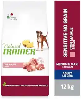 Trainer Natural Sensitive No Grain Adult Maxi z wieprzowiną i ziemniakami - 12 kg
