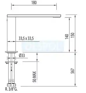 Tres Bateria umywalkowa Cuadro z boczną dźwignią wysoka chrom 00648501
