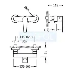 Tres Class- Bateria prysznicowa natynkowa chrom 205.167.01