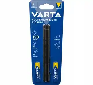 Varta Aluminium Light F10 Pro latarka, LED, 1000 lumenów, wodoodporna, zasilanie akumulatorowe, czarna