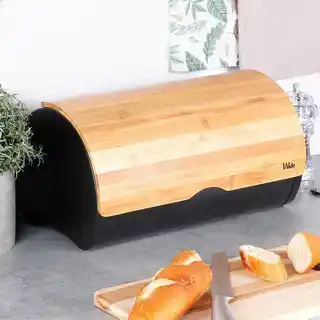 Vilde Chlebak stalowy drewniany czarny 38x24x20 cm