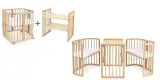 Waldin Łóżeczko drewniane owalne 7w1 z materacem Natural