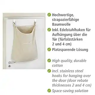WENKO Worek bawełniany na ubrania do prania 65 l, torba KANGUR, zawieszana na drzwiach, model 62107218