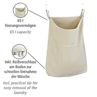WENKO Worek bawełniany na ubrania do prania 65 l, torba KANGUR, zawieszana na drzwiach, model 62107218