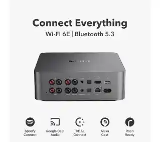 WiiM Ultra Silver sieciowy odtwarzacz audio, Wiim, wysokiej rozdzielczości, obsługa DLNA, Wi-Fi, Bluetooth, 100W, zdalne sterowanie