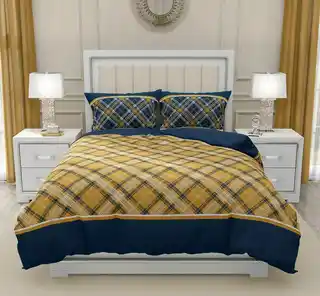 Zaratex Pościel bawełniana 160x200 Lattice geometria granatowa musztardowa Gold