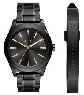 Zegarek Armani Exchange AX7102 męski stalowy koperta 44 mm czarny pasek skórzany quartz