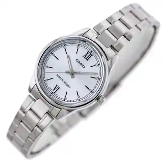 Casio LTP V005D 2B3 zegarek damski, stalowa bransoleta, kwarc, datownik, wodoodporność 30m, oryginalne opakowanie