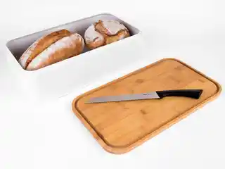 ZELLER Metalowy chlebak z bambusową deską do krojenia, 2w1
