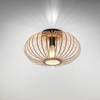 ZUMA LINE Lampa sufitowa RACOON 11410-79 oprawa w kolorze czarnym z drewnianym kloszem