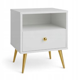 Szafka Nocna Biała Złoty Stolik Nocny Biały Glamour