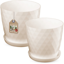 Doniczka na kwiaty z podstawką kremowa Amily 25