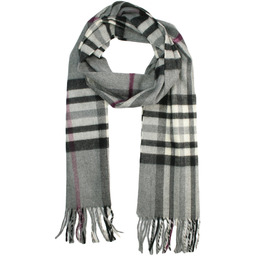 Szalik w Kratkę, Szary z Frędzlami, Cashmink Miękki,