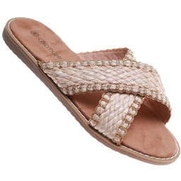 Beżowe klapki na płaskim obcasie