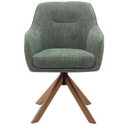 Krzesło obrotowe do jadalni Avola, zielone, drewniane nogi