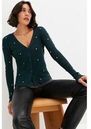 Sweter rozpinany z aplikacją ze sztrasów, ze zrównoważonej