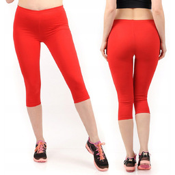 Legginsy damskie 3/4 krótkie Polskie bawełniane Getry Czerwone