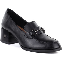 Skórzane półbuty damskie lordsy na obcasie czarne Vinceza