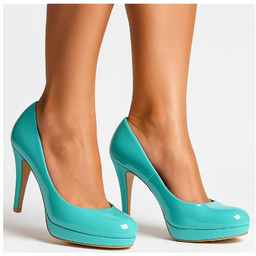 Miętowe czółenka szpilki na platformie